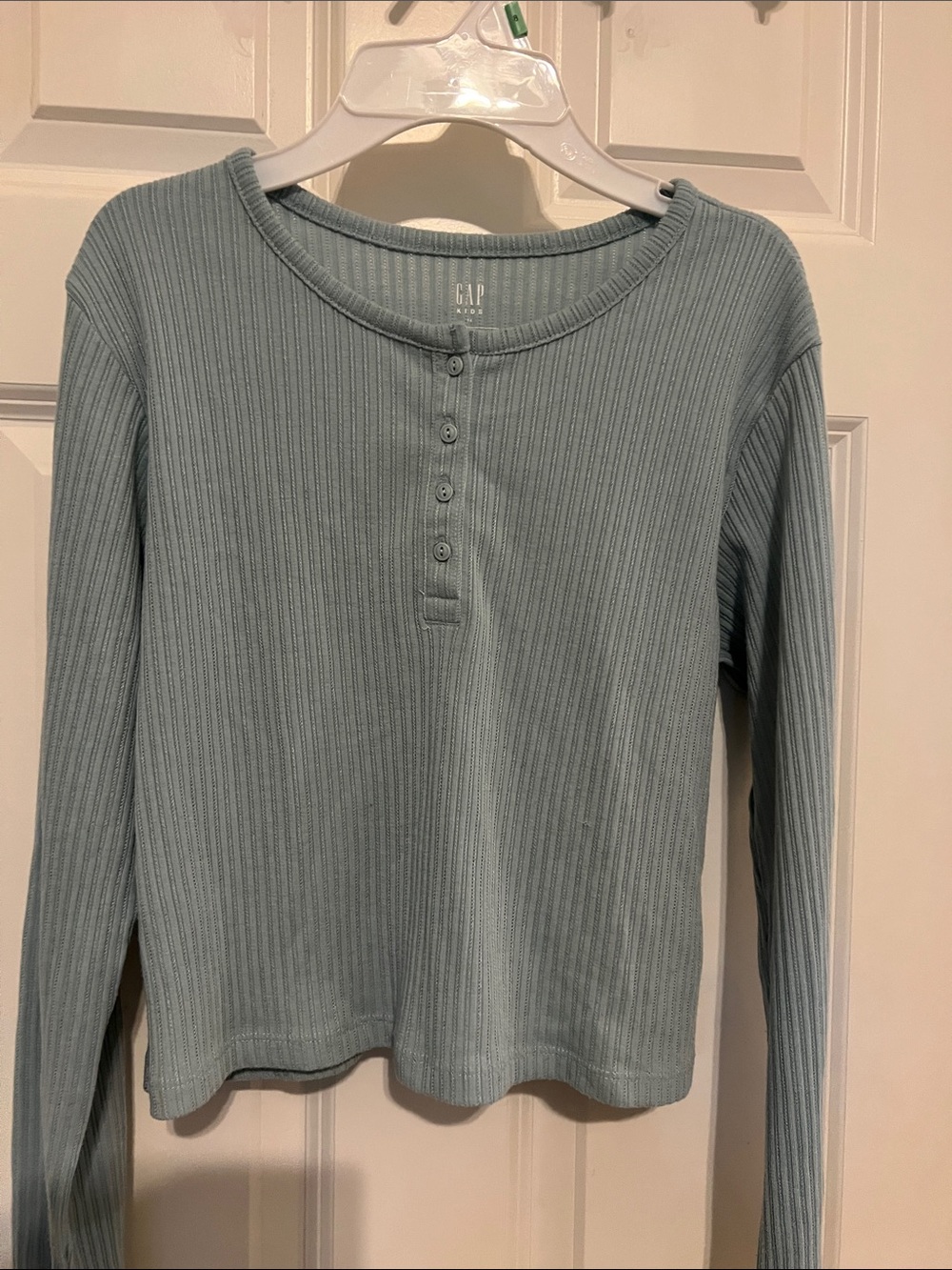 GAP Kids Long Sleeve Ribbed Henley in Dusty Blue